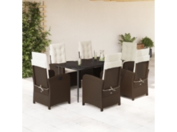7 Pcs Conjunto Jantar P/ Jardim C/ Almofadões Vime Pe Marrom Dkd Home Decor