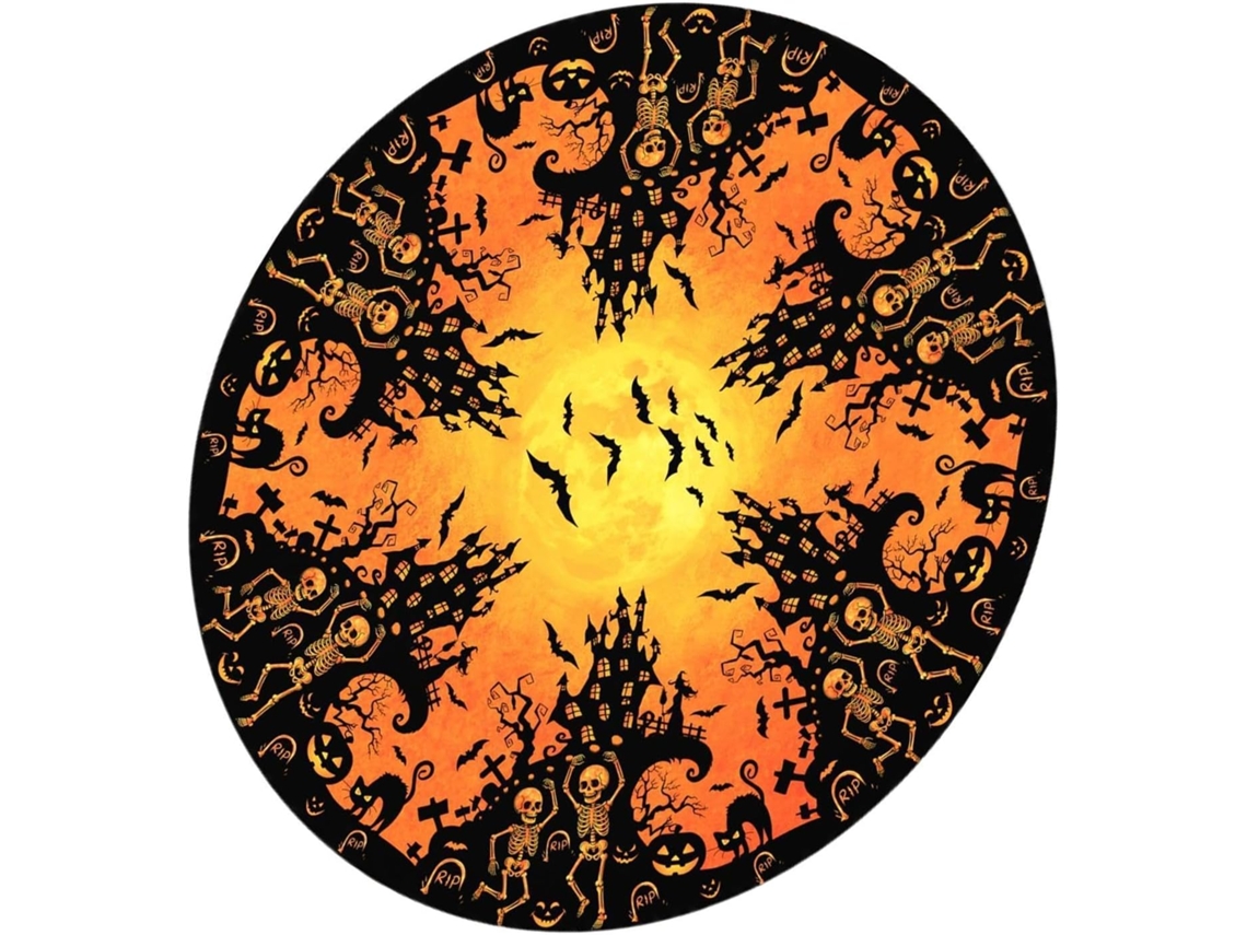 Toalha de Mesa Redonda para Exterior Estampa de Abóbora, Caveira e Morcego Proteção Impermeável Capa de Mesa Festiva CHABERLU