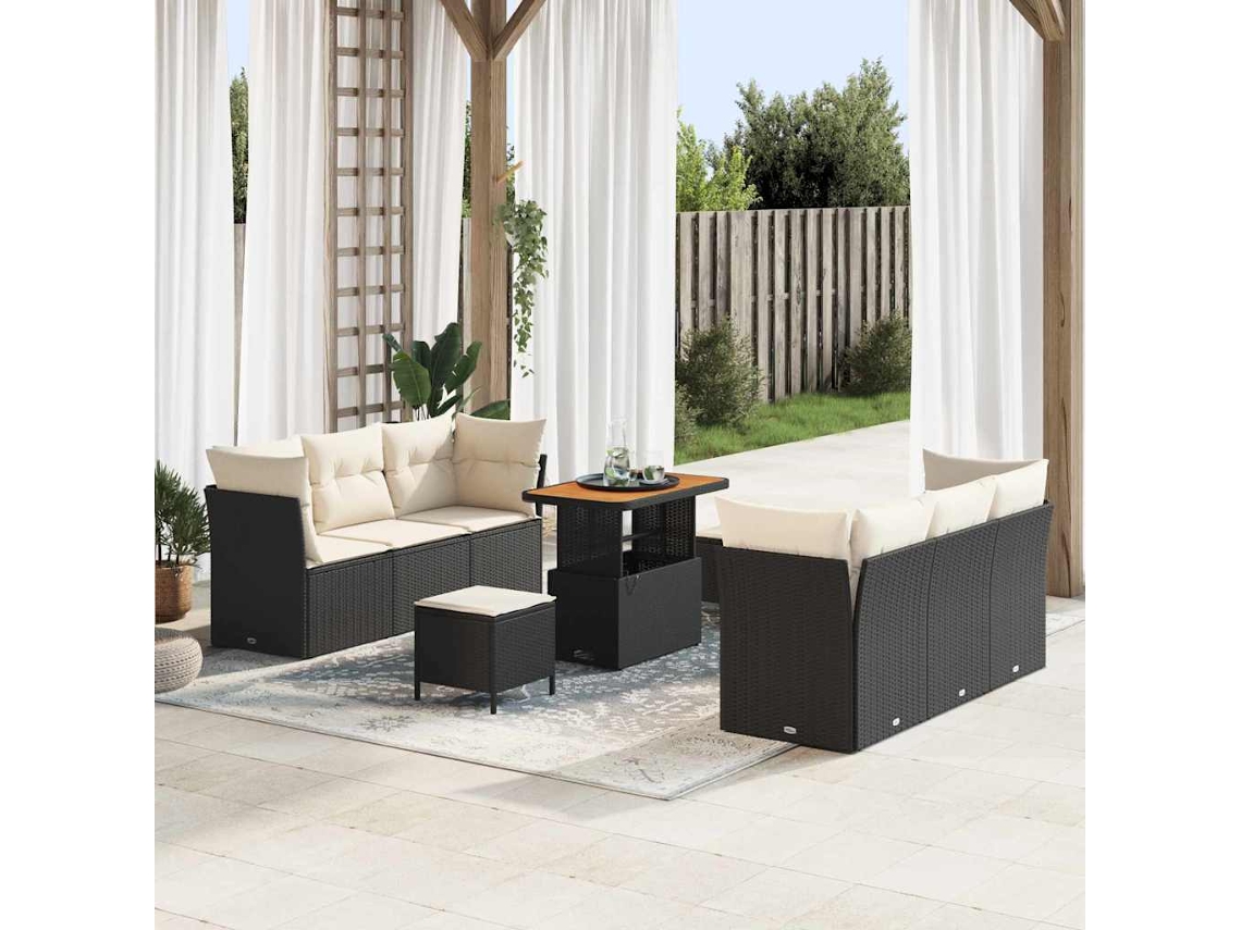 Vidaxl Conjunto De Sofá De Jardim 9 Unid. Preto Vime Pe