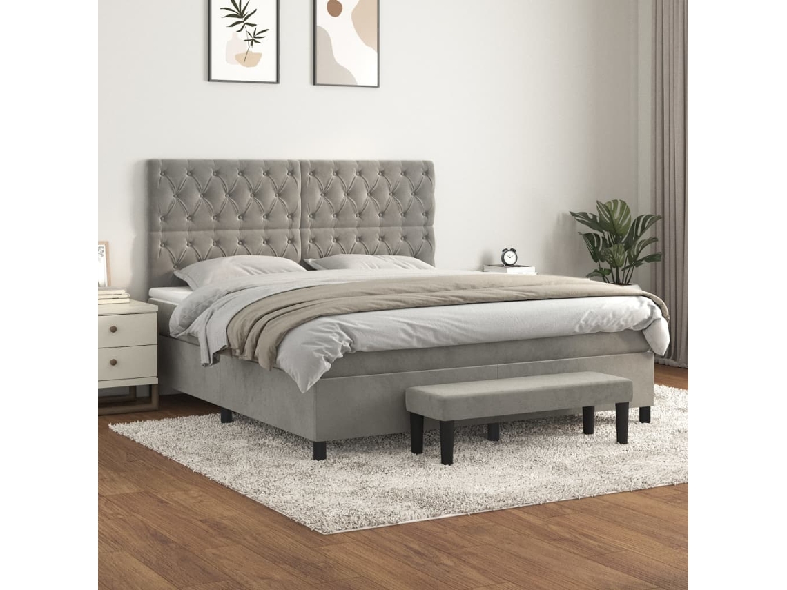 Vidaxl Cama Com Molas/colchão 160x200 Cm Veludo Cinzento-claro