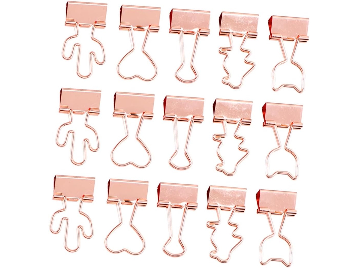 Betoky 15-Clipes de Metal Criativos para Artigos de Papelaria, Formatos Adoráveis para Escola e Secretária, Porta Papel