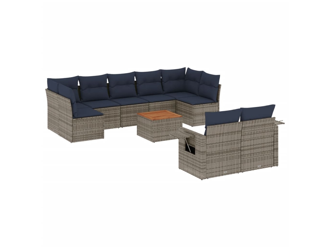 Conjunto de Sofá de Jardim, 10 Peças, Almofadas, Rattan Cinza MAISON EXCLUSIVE