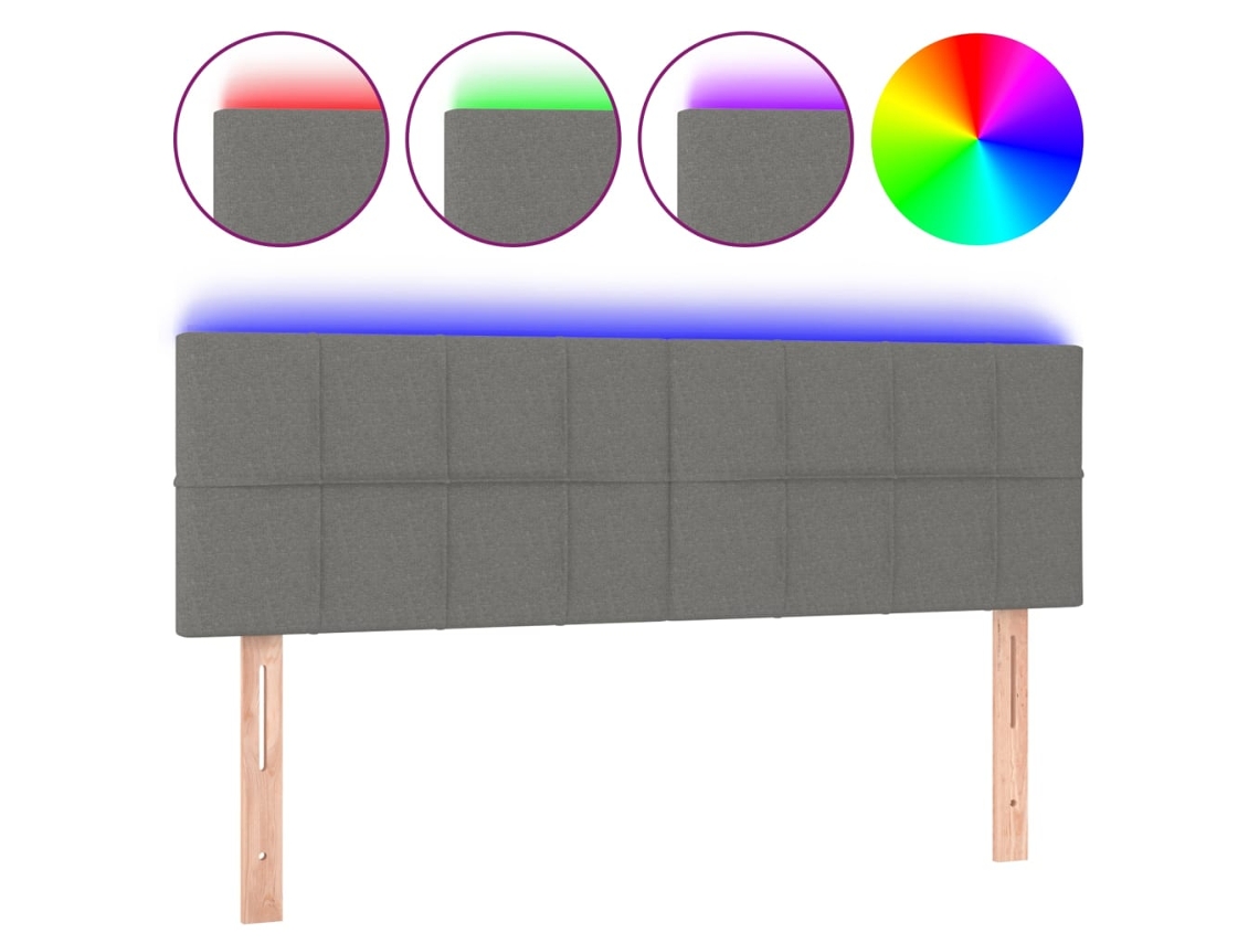 Cabeceira de Cama SFUSHOS com Luzes LED Tecido 144x5x78/88 cm Cinza Escuro