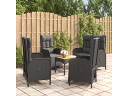 Vidaxl 5 Pcs Conjunto De Jantar P/ Jardim C/ Almofadões Vime Pe Preto