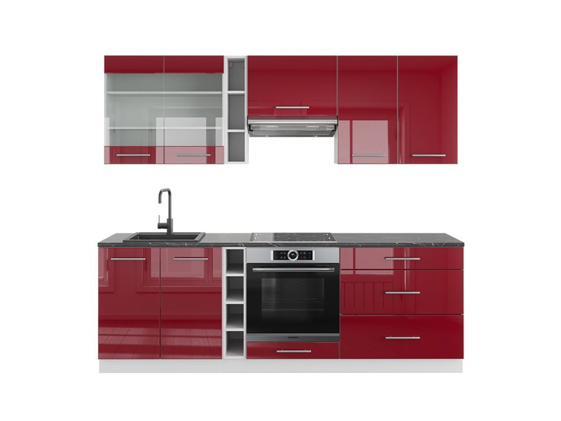 Cozinha Fame-Line, 235 cm sem bancada, Bordeaux alto brilho/branco VICCO