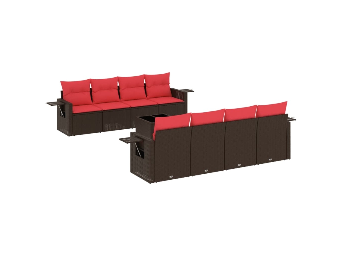 Conjunto de Sofá de Jardim com 9 Peças e Almofadas em Rattan Sintético Marrom MAISON EXCLUSIVE