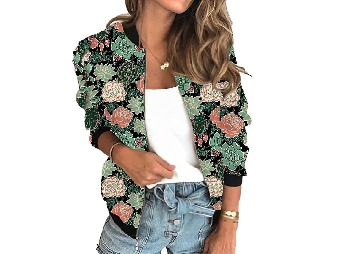 Jaqueta Curta Com Zíper E Estampa Feminina Manga Longa Slim Inverno Primavera L Cor 8