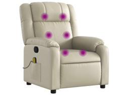 Poltrona de Massagens Reclinável VIDAXL Couro Artificial Cor Creme