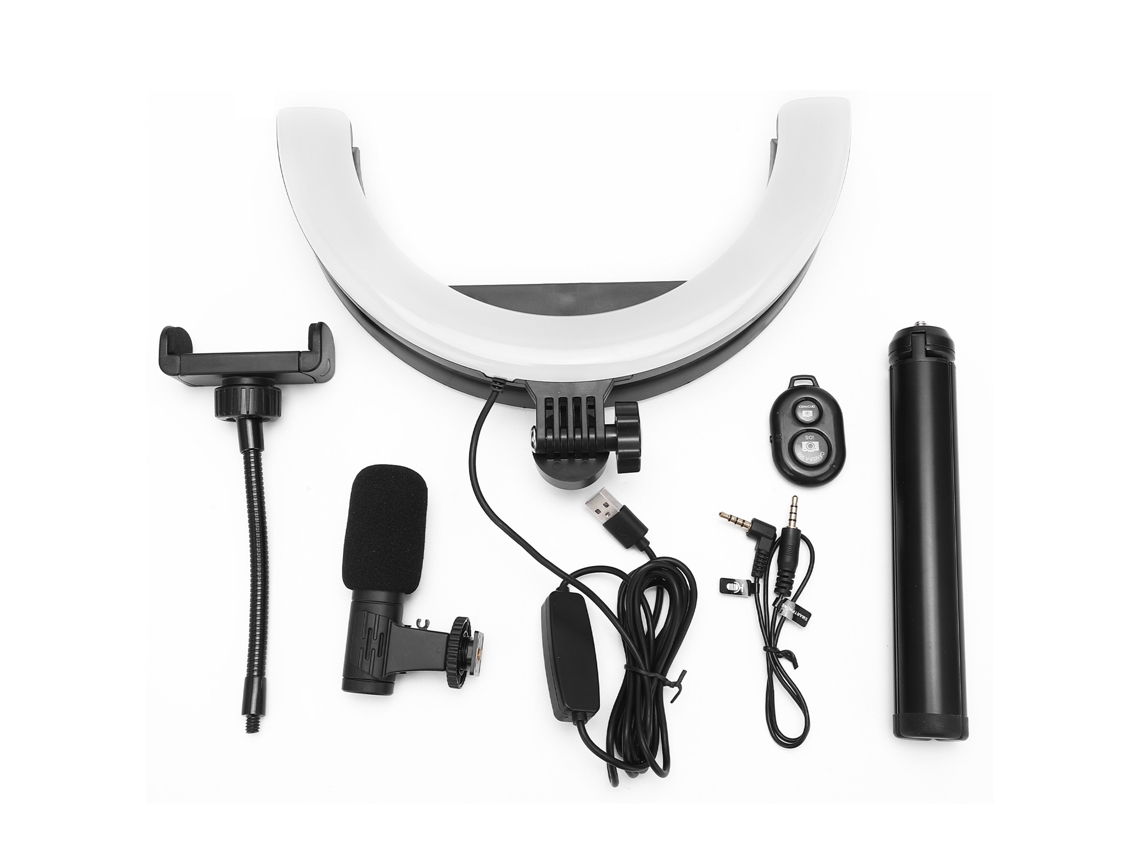 Kit De Filmagem Portátil Rlm‑10 Com Microfone E Luz De Complemento Para Entrevistas E Transmissão Ao Vivo