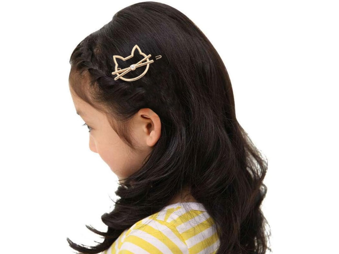 Conjunto de 4 presilhas de cabelo de metal em formato de gato, decorativas, resistentes e estilosas.