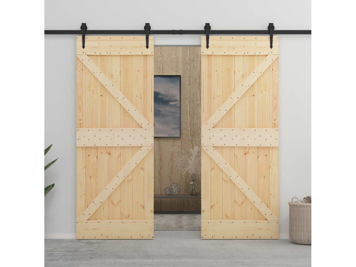Vidaxl Porta Deslizante 2 Unid. 90 X 210 Cm Madeira De Pinho Maciça