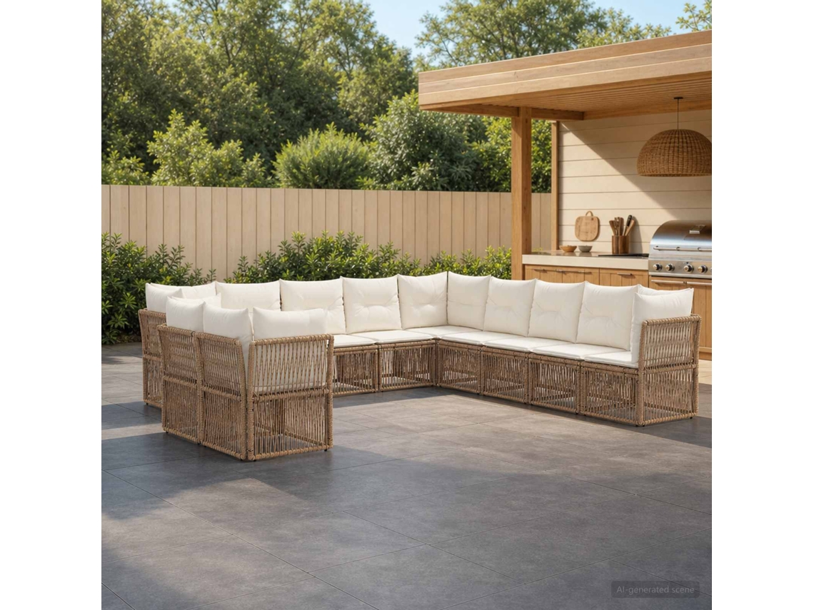 Vidaxl Conjunto De Sofá De Jardim 11 Unid. Bege Vime Pe