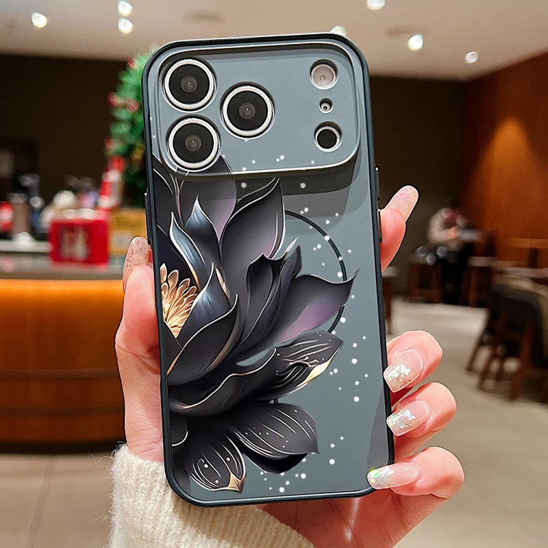 (preto) Capa Magnética Para Iphone 14 Pro Max Com Estampa Floral Realista, Resistente A Impactos.