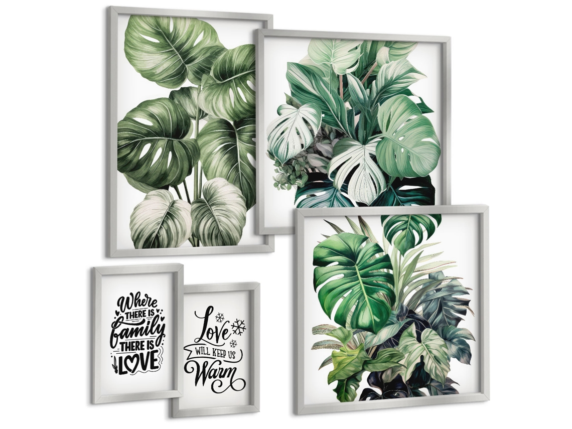 Conjunto De Pinturas Motivos Vegetais Boho Citações Espelharte (5 Peças)