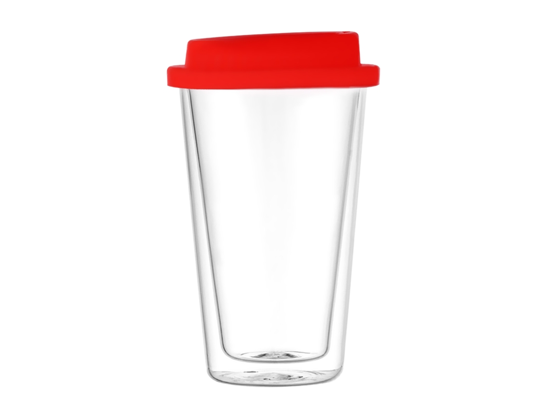 Copo De Café De Vidro Duplo Isolado 350ml Tampa De Silicone Alimentar