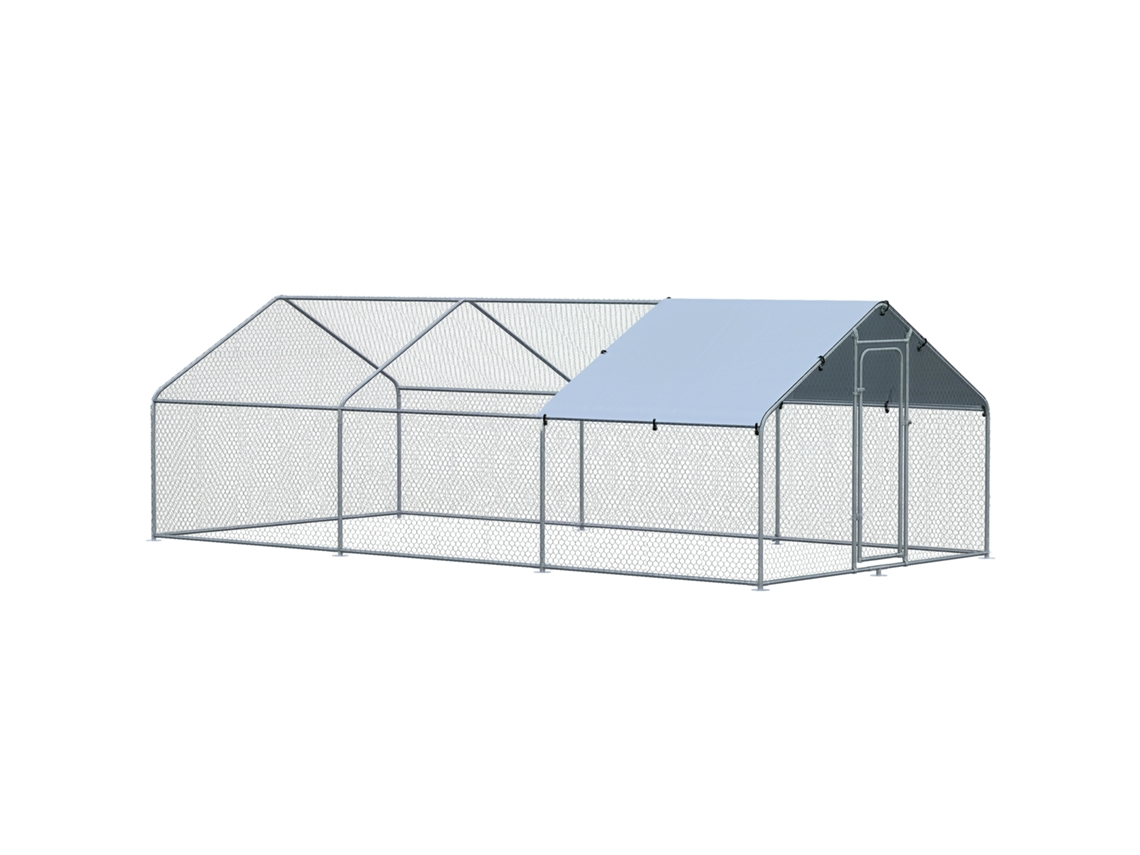Galinheiro Externo De Metal Com Cobertura Em Tecido Oxford, 600x303,5x195 Cm, Prateado.