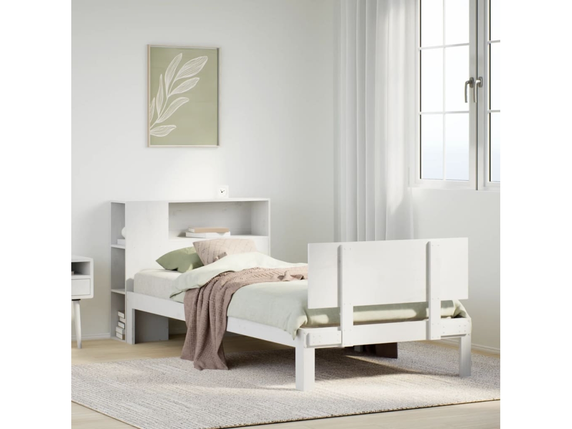 Cama Com Estante Sem Colchão 90x200 Cm Pinho Maciço Branco
