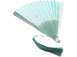 Leque dobrável chinês vintage, estilo asiático, com borla, para dança e apresentações, bambu e seda.