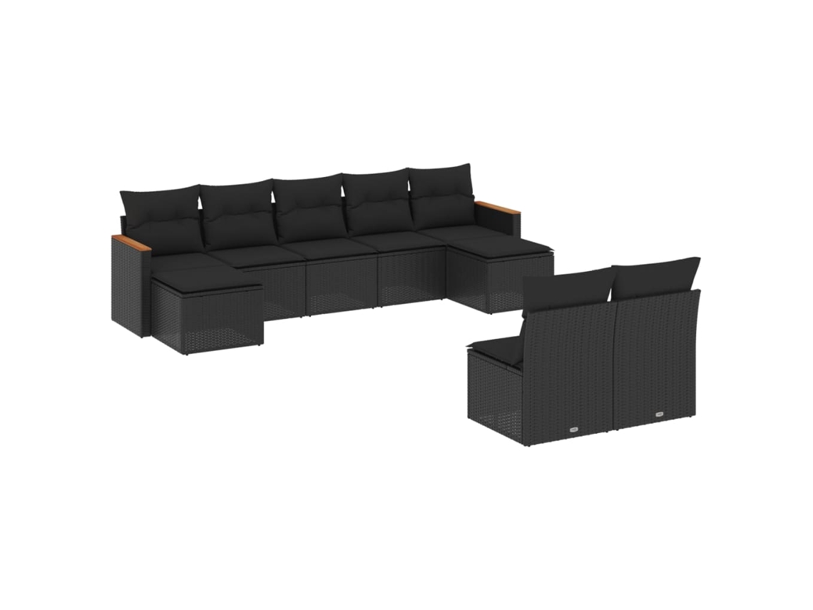 Conjunto de 9 Sofás para Jardim com Almofadões Vime Pe Preto MAISON EXCLUSIVE (9 pcs)