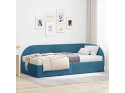 Vidaxl Estrutura De Cama De Canto Com Colchão 2 Unid. Azul Veludo