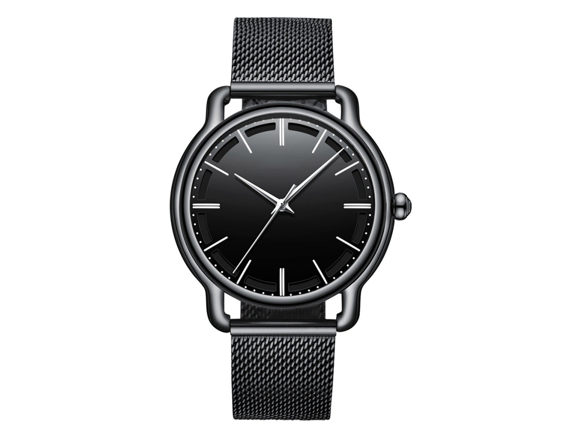 Relógio de pulso masculino casual Biden, com movimento de quartzo, pulseira de malha de aço inoxidável, preto.