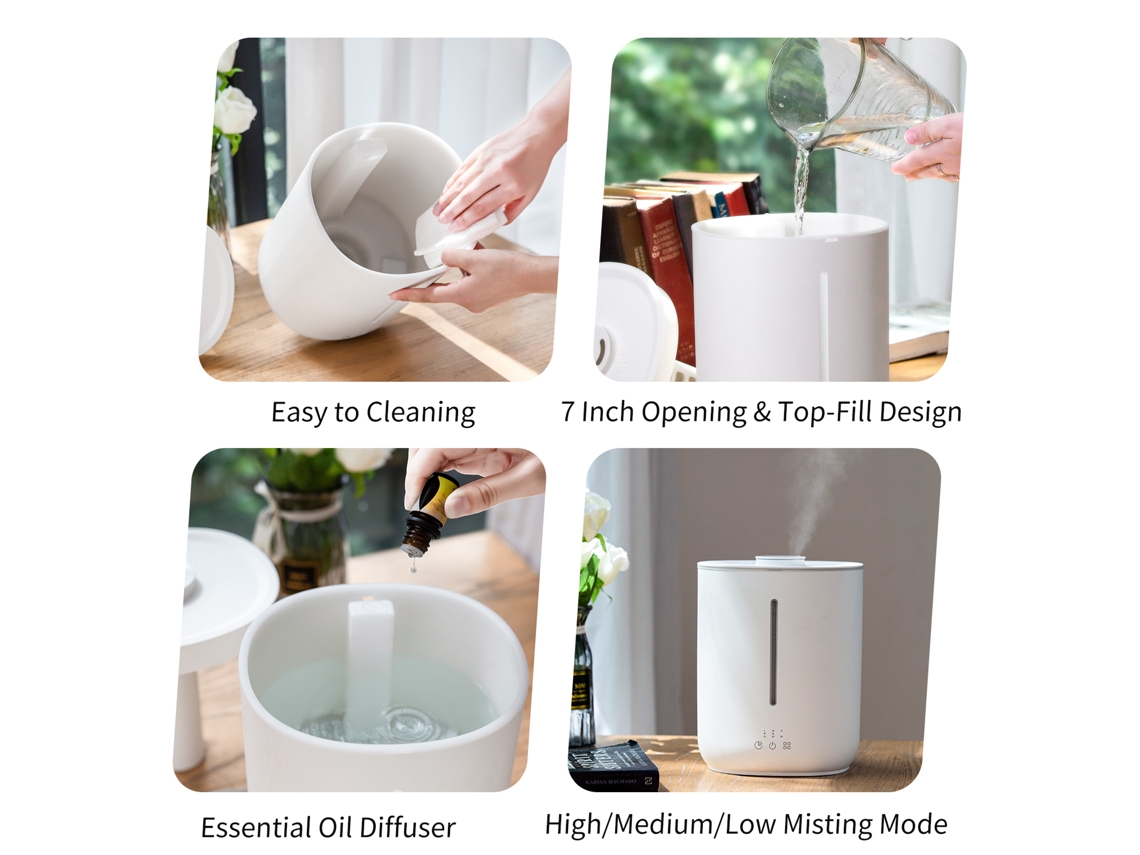 Humidificador com difusor de óleos essenciais controle via app top fill resistente à vazamento desligamento automático S/MARCA