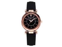Relógio Feminino de Moda com Strass Pulseira de Couro Pu Relógio de Pulso Quartz Lvpai Preto
