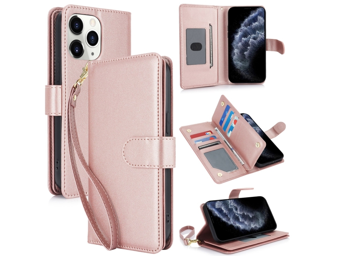 Capa Carteira De Couro Para Iphone 11 Pro - Com Rfid - Para Vários Cartões