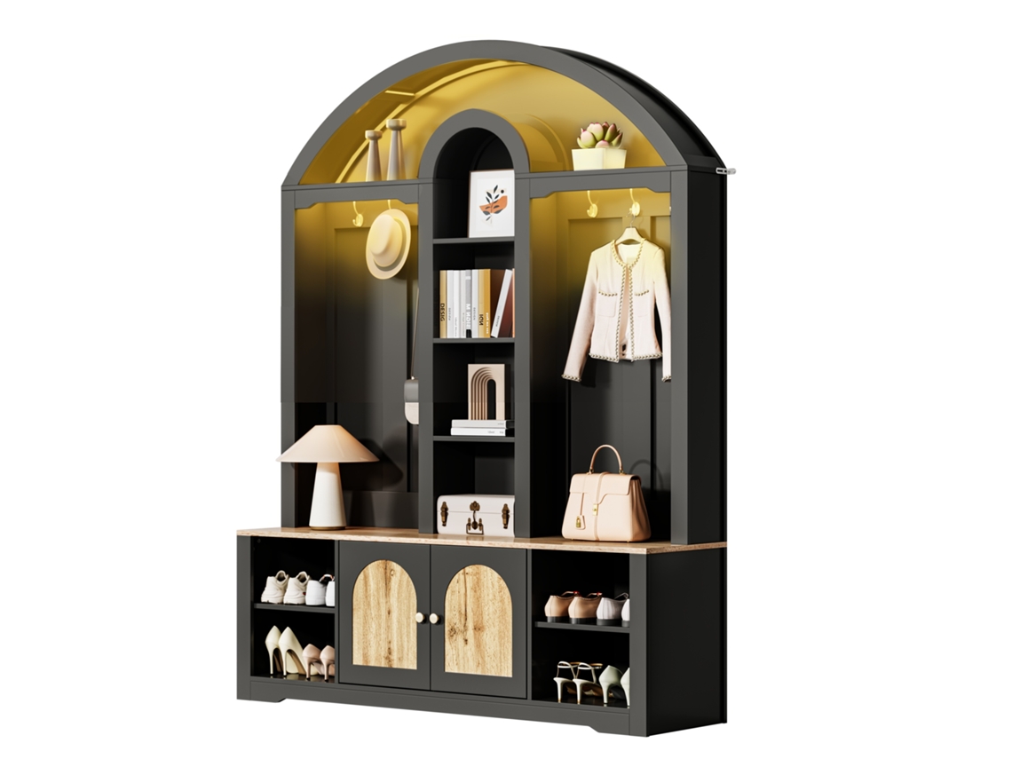 Guarda-roupa Multifuncional Para Hall Com Sapateira, Prateleiras E Ganchos. Armário Em Mdf Resistente, Design Moderno E Ótimo Armazenamento.