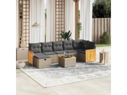 Vidaxl 8 Pcs Conjunto Sofás De Jardim C/ Almofadões Vime Pe Cinzento