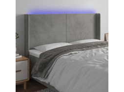 Vidaxl Cabeceira Cama C/ Luzes Led Veludo 203x16x118/128cm Cinza-claro