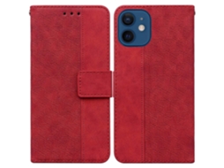 Capa De Couro Com Relevo Geométrico Para Iphone 12 Mini, Vermelha