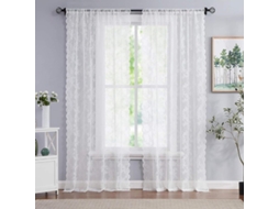 Cortinas De Renda Floral, Conjunto De 2 Painéis, Bordos Recortados, Passagem Para Varão (branco – 2 Painéis, 140 X 183 Cm)