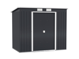 Abrigo De Jardim Exterior Em Aço Galvanizado 213x130x173 Cm, Porta De Correr Para Armazenamento, Cinza Escuro
