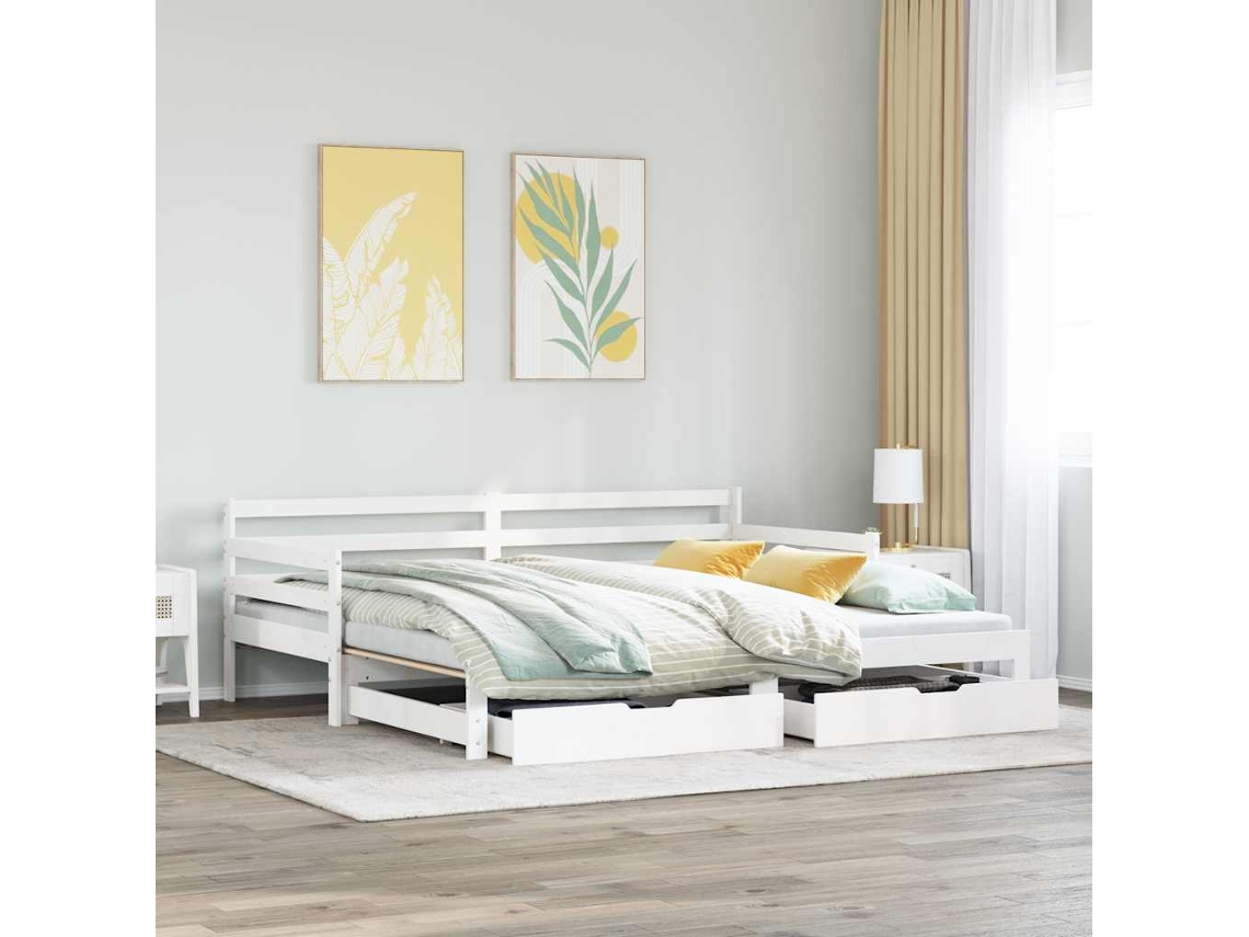 Vidaxl Sofá-cama C/ Gavetas 90x200cm Madeira De Pinho Maciça Branco