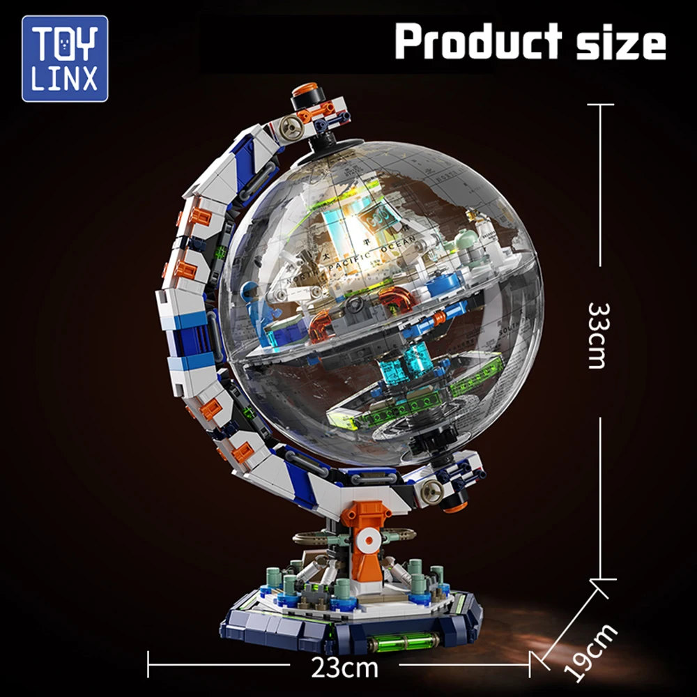 Globo Terrestre De Blocos De Montar (1793 Peças) Com Luzes Led, Brinquedo Educativo Stem Com Rotação De 360°
