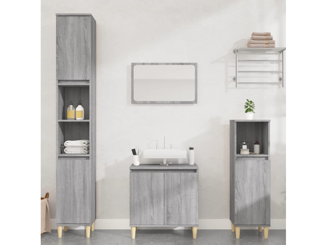 Vidaxl 3 Pcs Conjunto Móveis Casa De Banho Madeira Proc. Cinza Sonoma