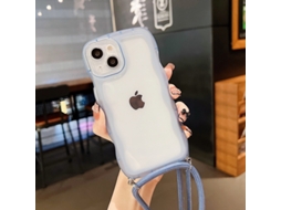 Capa Para Iphone 17 Pro Azul Celeste Com Estampa De Ondas, Alça Transversal Transparente.
