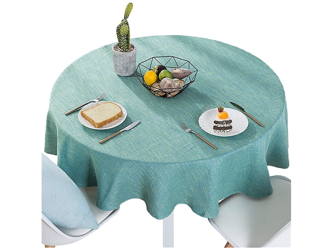 Toalha De Mesa Redonda Algodão Linho Cor Sólida Estilo Simples Para Cozinha Jantar Verde 70 Polegadas