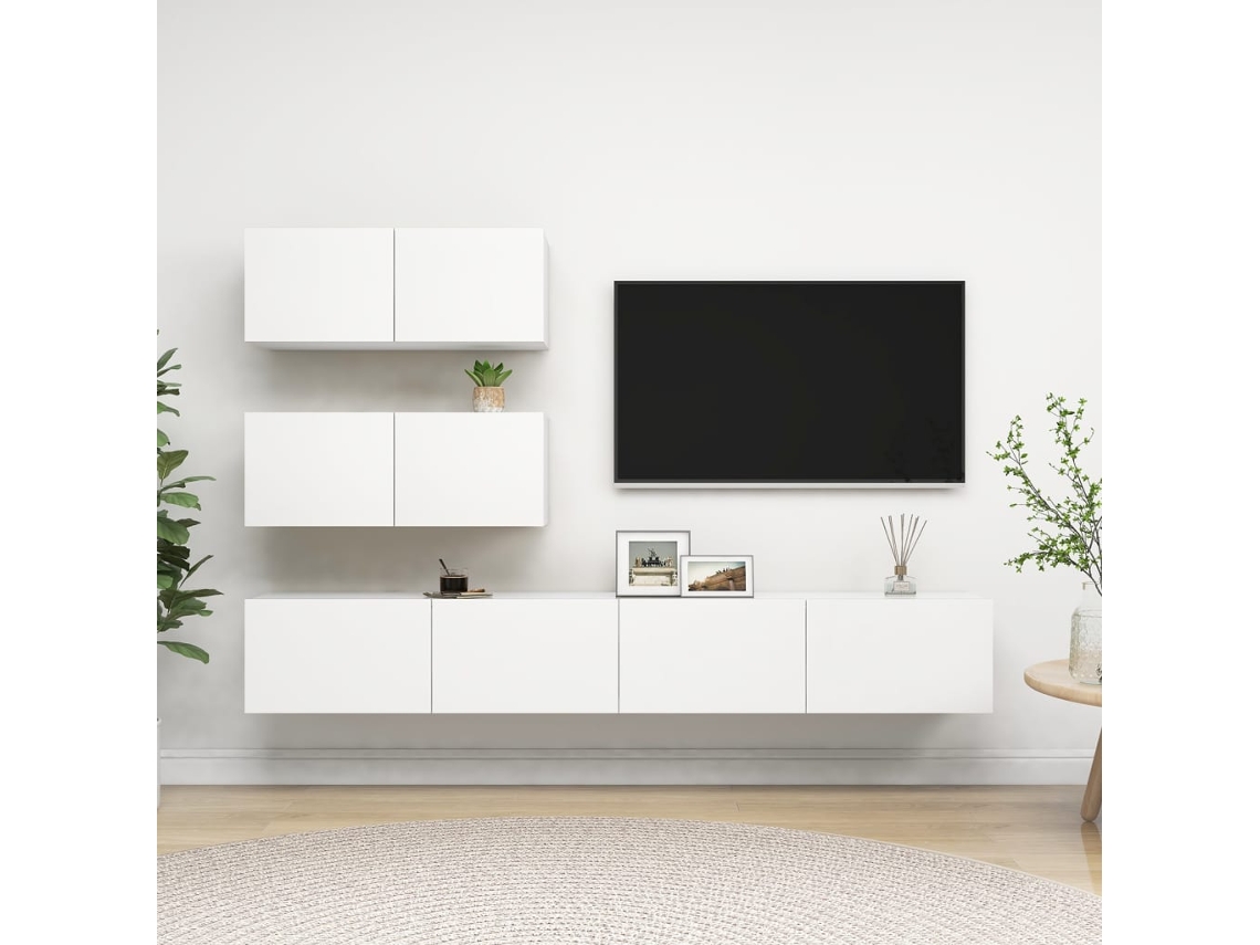 Vidaxl 4 Pcs Conjunto de Móveis de Tv Derivados de Madeira Branco