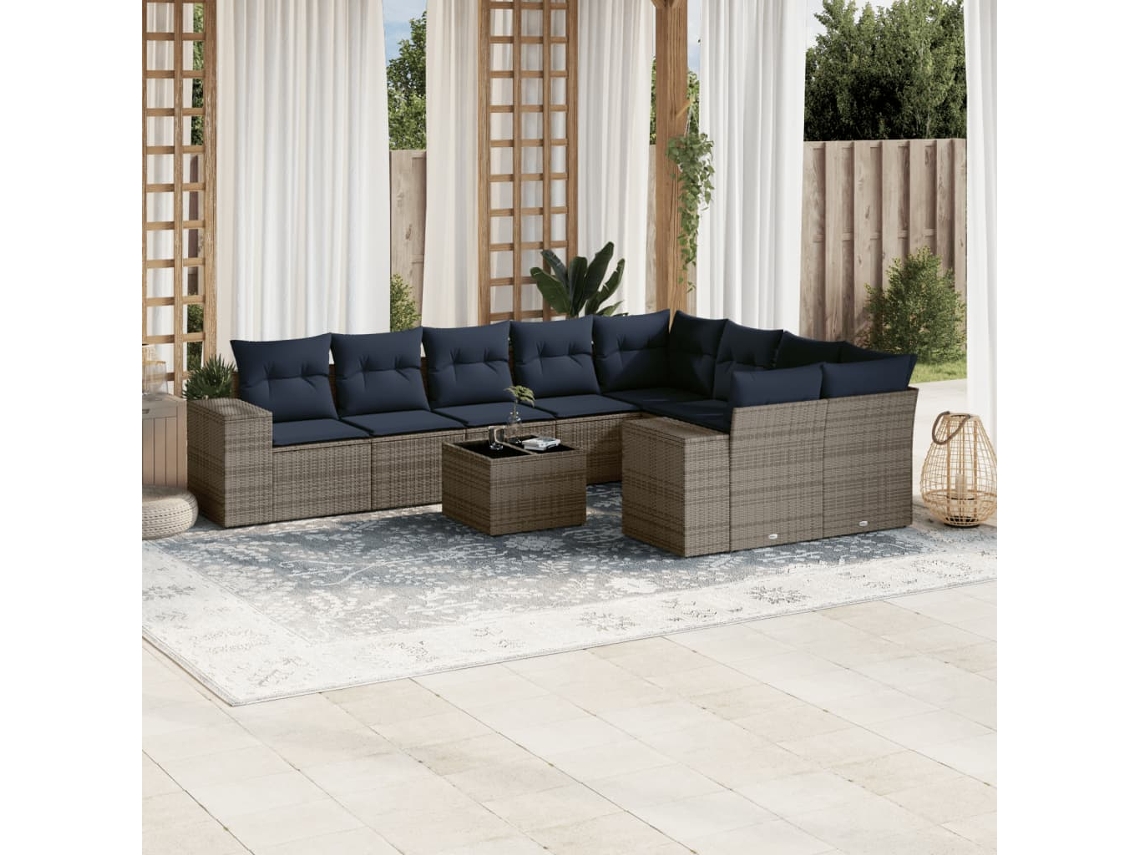 Vidaxl Conjunto De Sofá De Jardim Com 10 Peças E Almofadas Em Rattan Sintético Cinza
