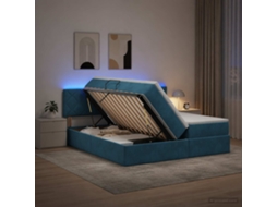 Vidaxl Cama De Armazenamento Led Com Colchão Azul Escuro 200 X 200 Cm