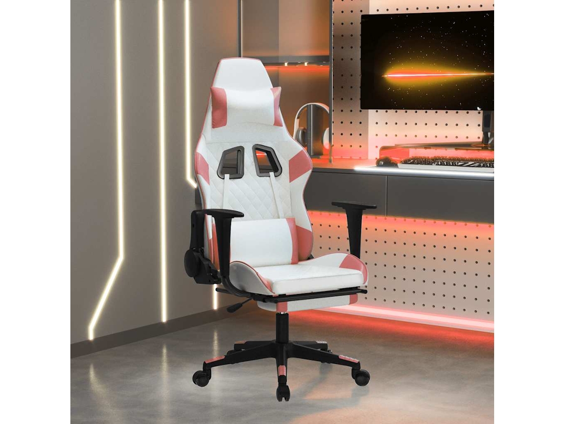 Vidaxl Cadeira Gaming Massagens C/ Apoio Pés Couro Artif. Branco/rosa