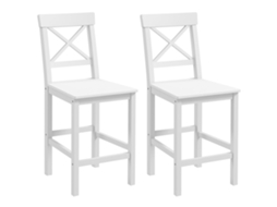 Conjunto de 2 banquetas altas de madeira, estilo campestre, 60 cm, com apoio para os pés, branco PAPTOCASA