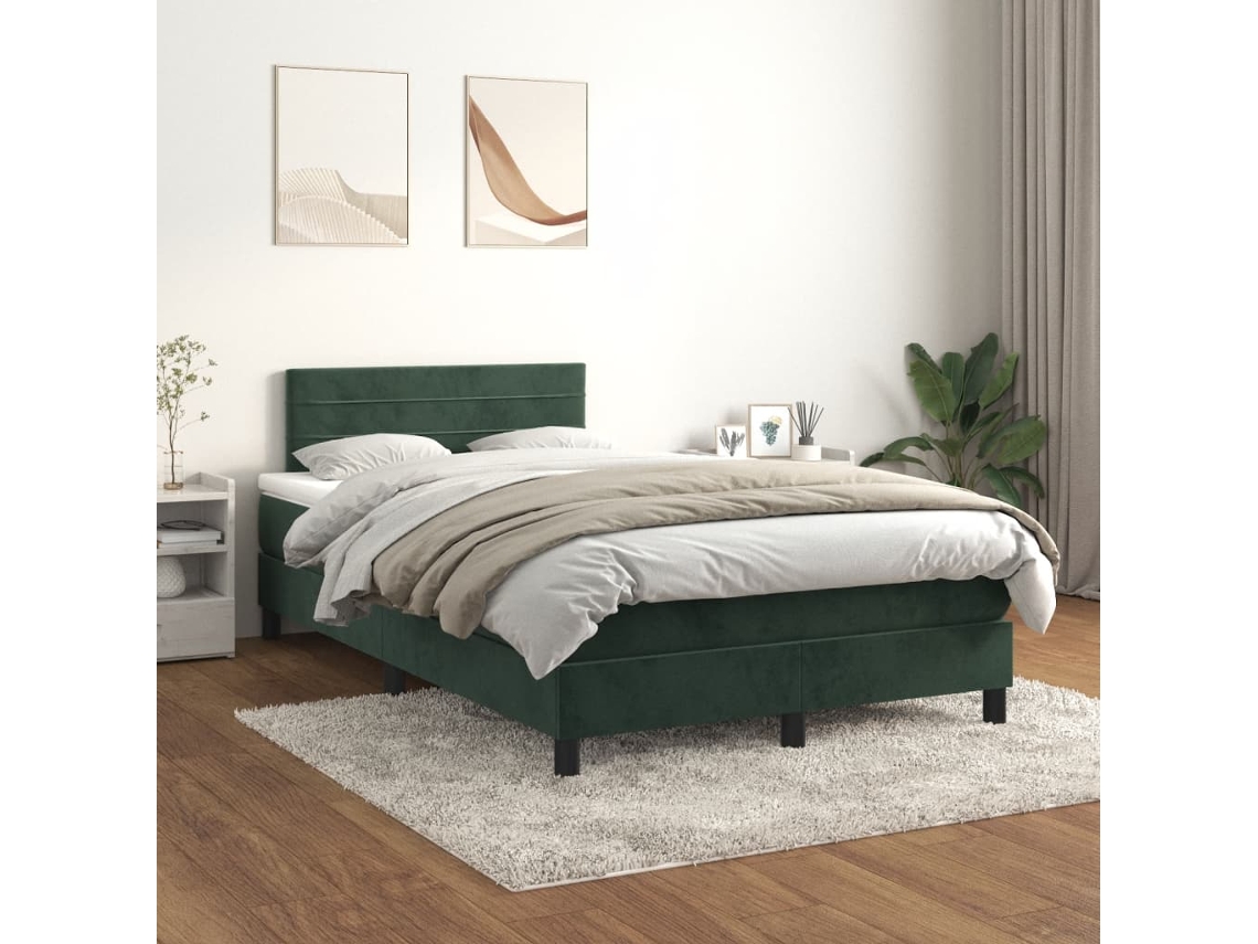 Cama Boxspring Com Colchão 120x200 Cm Veludo Verde-escuro