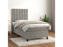 Cama Com Molas/colchão 90x190 Cm Veludo Cinza-claro
