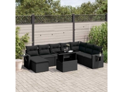 Vidaxl 8 Pcs Conjunto Sofás De Jardim Com Almofadões Vime Pe Preto