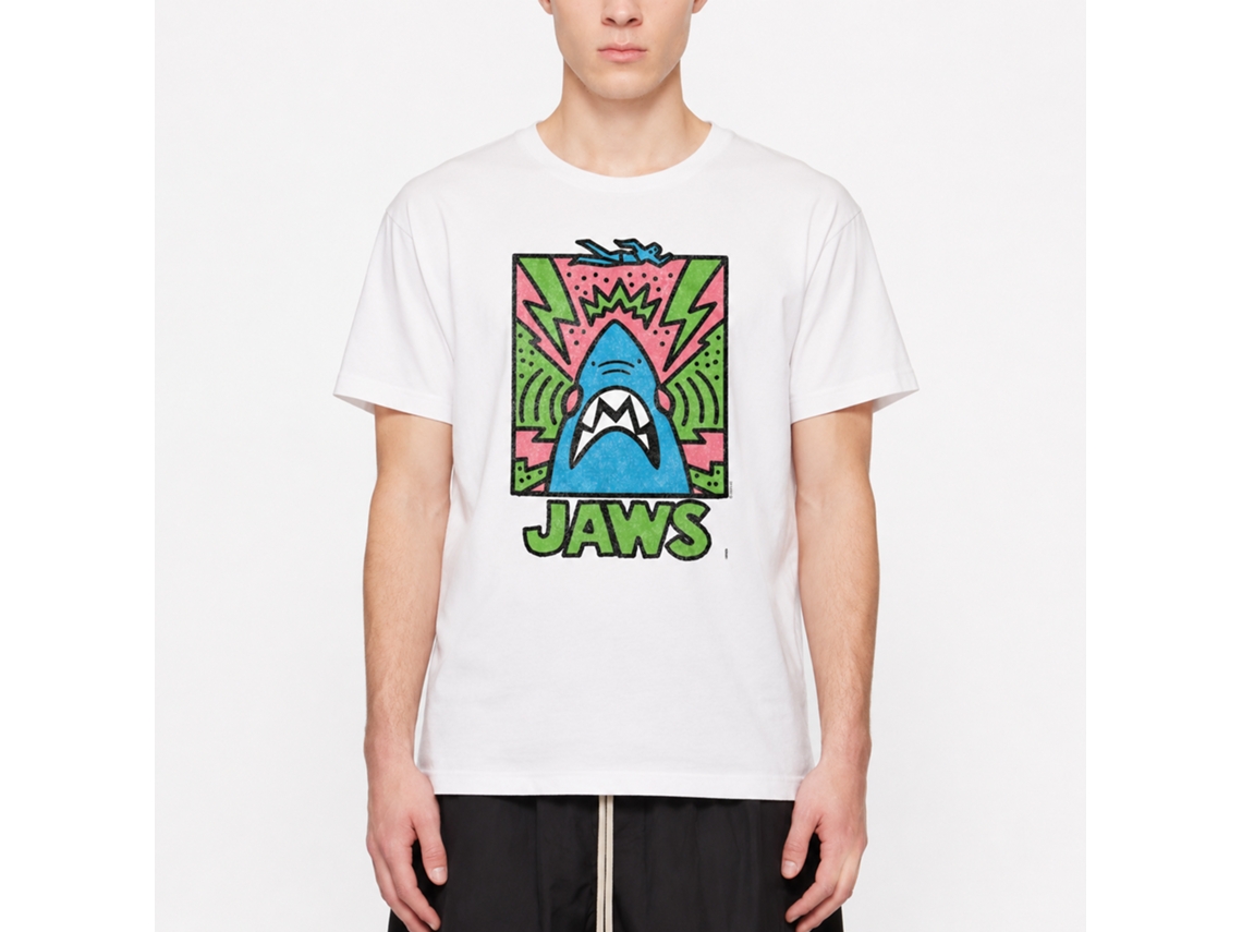 Rockinstone Jaws Movie Abstract Doodle White Adult T-shirt Size:l