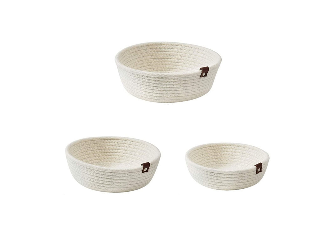 Conjunto de 3 cestas de armazenamento tecidas de linho de algodão para mesa branco S/MARCA