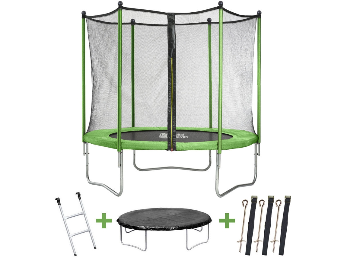 Trampolín ''Yoopi 2'' - Ø 1,80 m - con red + escalera + cubierta + kit de anclaje